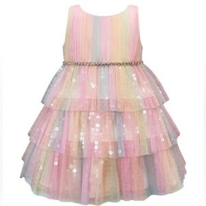 Couture Princess Baby Girl Rainbow Sequin Tulle Dress Sz 3T